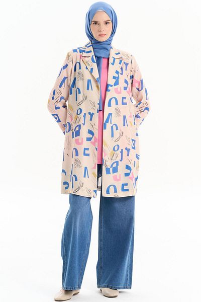 Tuğba Beige Patterned Linen Jacket