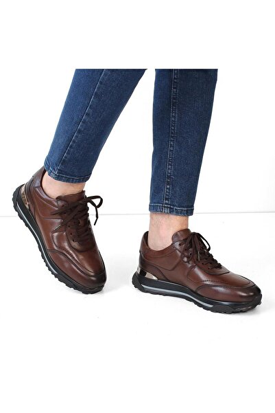 Celal Gültekin Erkek Kahverengi Bağcıklı Kalın Tabanlı Deri Sneaker
