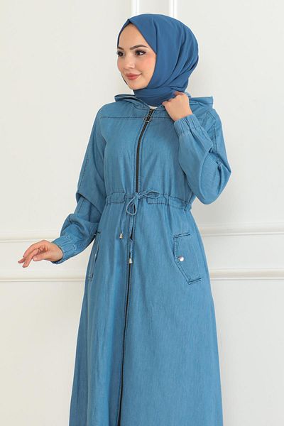 Modamihram Light Blue Denim Ferace - Lace up Waist 19226