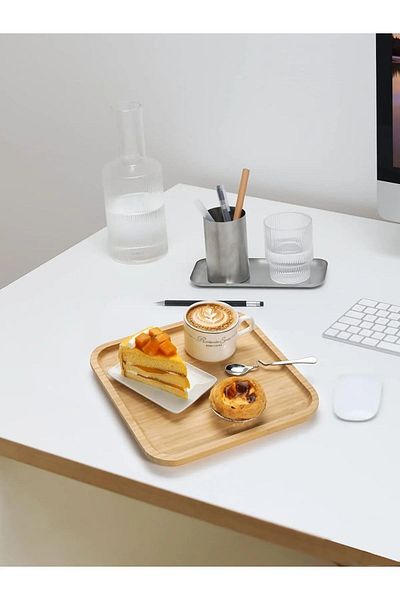 PİNK DESİGN KİTCHEN Square Bamboo Serving Presentation Plate (20X20 cm)