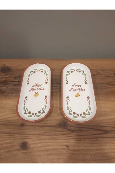 Keramika Kerami̇ka Christmas Boat Plate 2 Pieces 26 cm Koki̇na/Saint Nicholas/New Year/Pine Tree