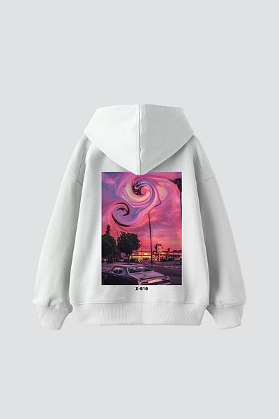 Sekizbiraltı Summer Love Back Printed Oversize Unisex White Hoodie