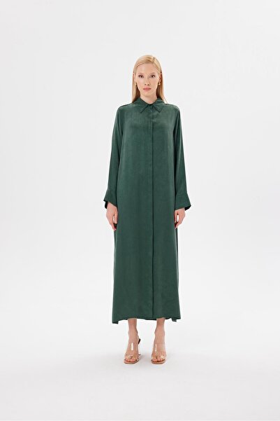 TERZİ DÜKKANI GLORIA TAŞLANMIŞ İPEK GÖMLEK ELBİSE HAKİ