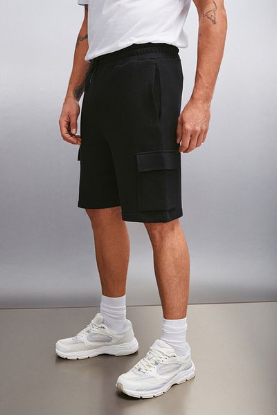 GRIMELANGE Pánské kraťasy Lionel Cargo Pocket s elastickým pasem Comfort Fit černé