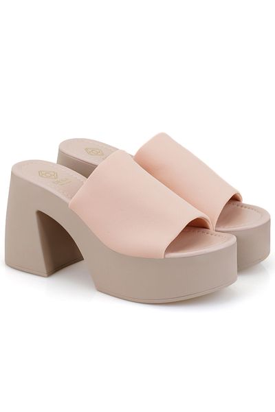 Desa Haley Beige Women's Platform Heeled Slippers