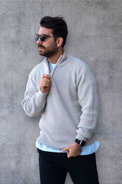 BİRBEYSTORE Ανδρικό Πλεκτό Πουλόβερ - Μισό Φερμουάρ