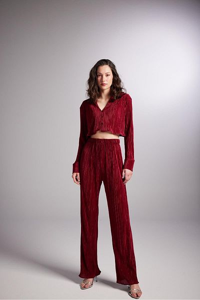 HOLLY LOLLY Elastische Taille Flexible Bequeme Hose Bordeauxrot