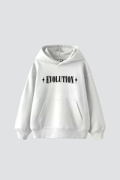 Sekizbiraltı Evolution Printed Oversize Unisex Hooded White Hoodie