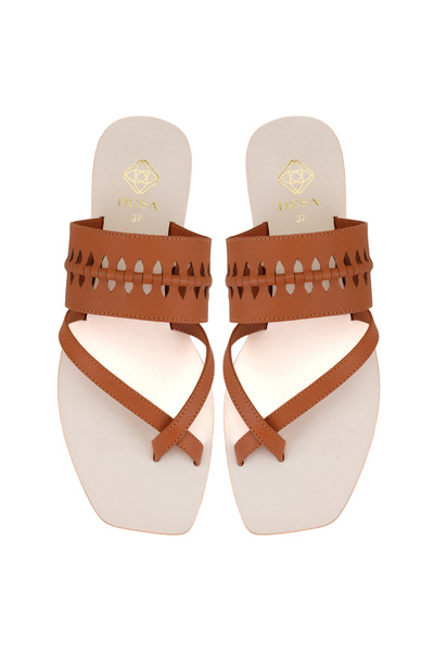 Desa Дамски кафяви кожени джапанки