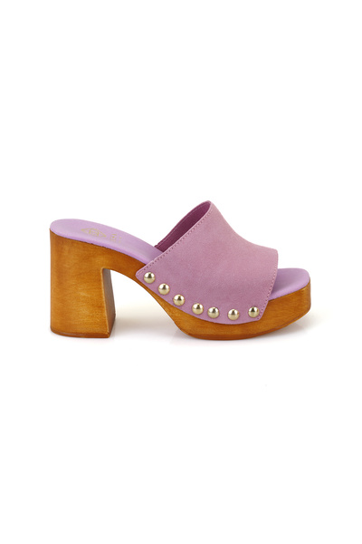 Desa Kadın Pembe Topuklu Süet Deri Terlik