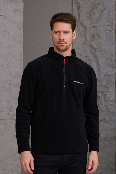 MAXIMILLIAN Jachetă de iarnă pentru bărbați, cu jumătate de fermoar, din bumbac, din lână NEGRU