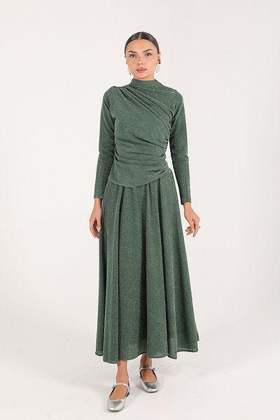 Melike Tatar Green Glitter Skirt Suit 6-3085
