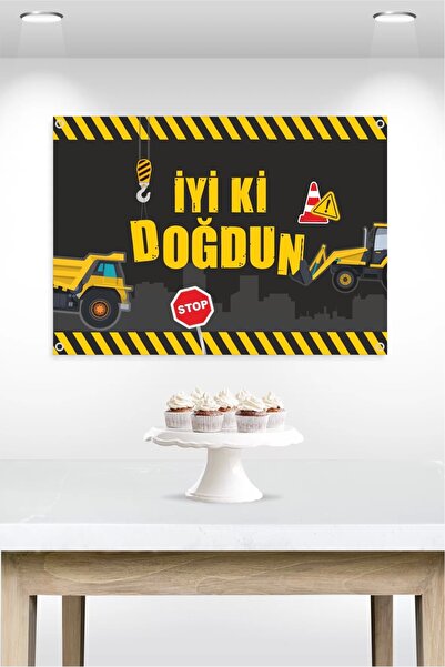 neşeli günlerim İş Makinaları Temalı Branda Afiş 50x70 Cm