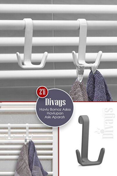 DİVAYS 2 Adet Havlu Bornoz Askısı Havlupan Askı Aparatı Çift Kancalı Askılık