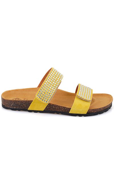 Desa Women's Yellow Velcro Suede Leather Slippers