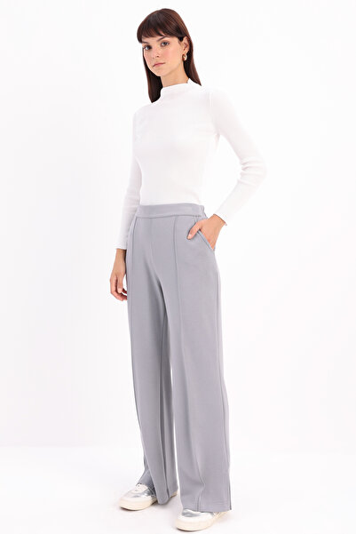 ALLDAY Gri Nervürlü Bol Paça Örme Pantolon