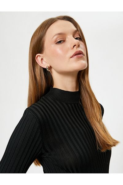 Koton Long Sleeve Slim Fit Knitwear Sweater - Stand Collar