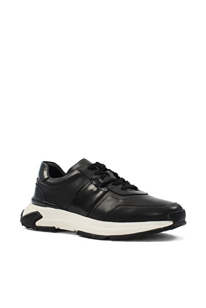 Celal Gültekin Erkek Siyah Bağcıklı Kalın Tabanlı Deri Sneaker