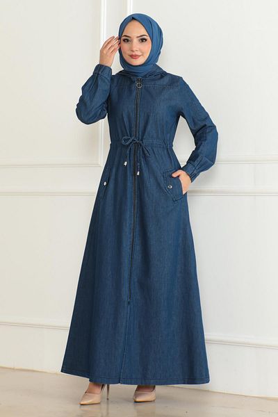 Modamihram Dark Blue Denim Ferace - Lace up Waist 19226