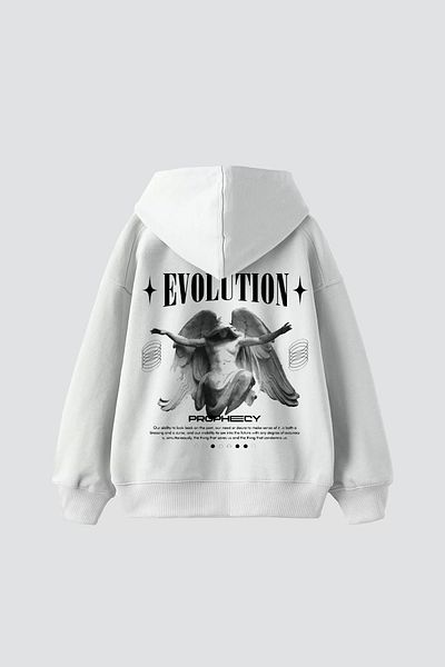 Sekizbiraltı Evolution Printed Oversize Unisex Hooded White Hoodie