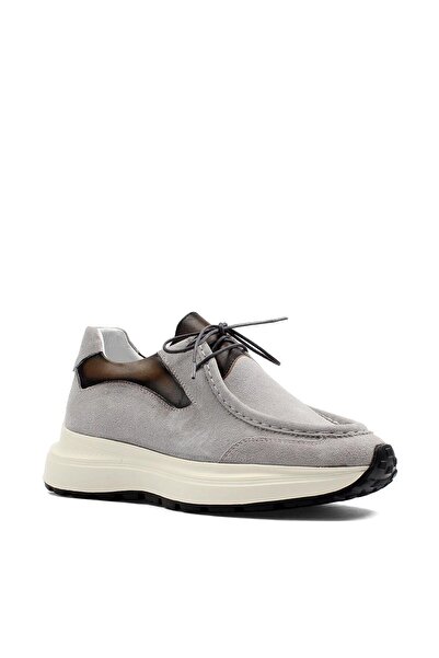 Celal Gültekin Erkek Gri Bağcıklı Kalın Tabanlı Süet Deri Sneaker
