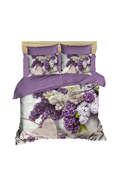 Fabeteks Leylak Çiçekler Vazoda 3D Çift Kişilik Nevresim Yastık Seti