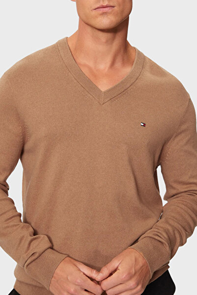 Tommy Hilfiger Pamuk ve Kaşmir Karışımlı Regular Fit V Yaka Kazak Erkek KAZAK MW0MW28047 RBC