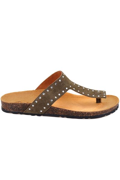 Desa Women's Green Flip Flops Suede Leather Slippers