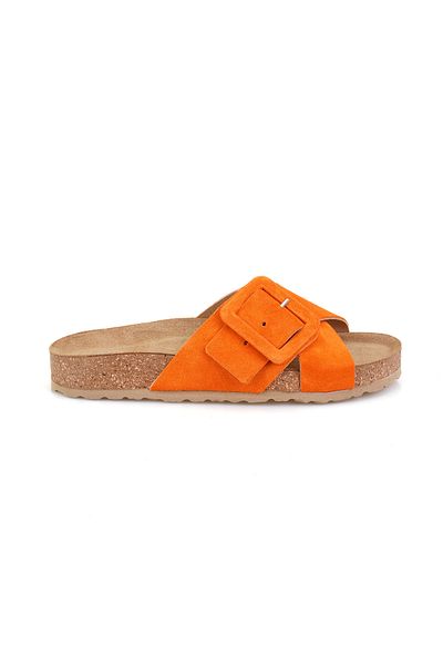 Desa Women's Orange Adjustable Buckle Suede Leather Slippers