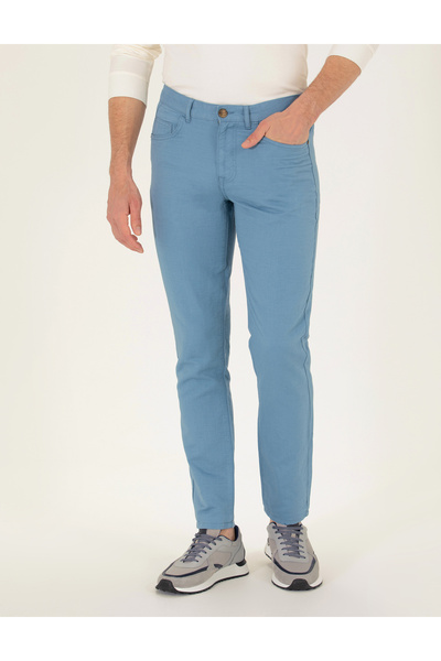 Pierre Cardin Koyu Mavi Slim Fit Keten Karışımlı Kanvas Pantolon 50268095-VR032