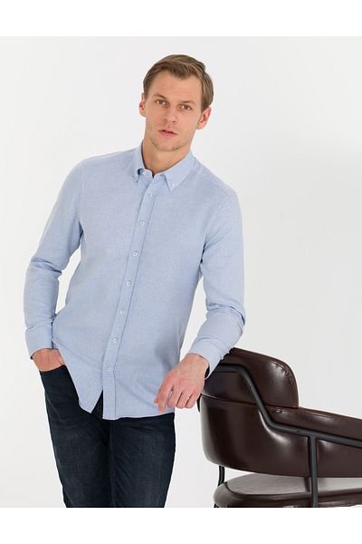 Pierre Cardin Ανοιχτό μπλε Slim Fit κοντομάνικο πουκάμισο 50265762-VR003
