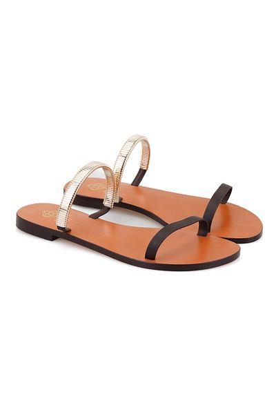 Desa Women's Brown Leather Slippers with Shiny Accessories