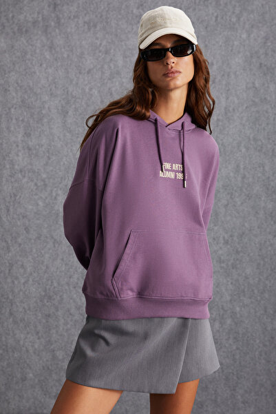 GRIMELANGE Joyner Women's Purple Sweatshirt with Embroidery Detail