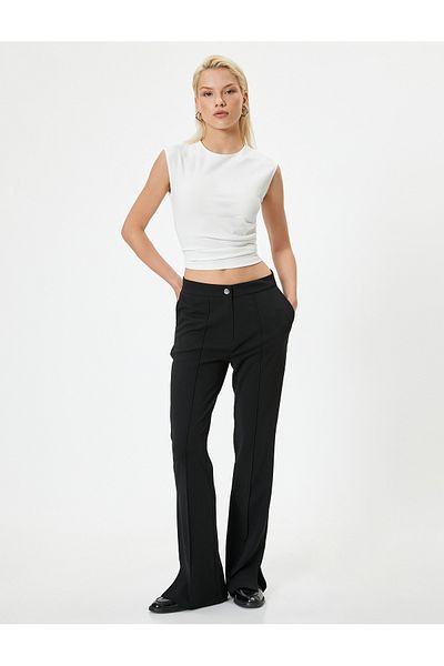 Koton Ribbed Flared Trousers - Slit Detail