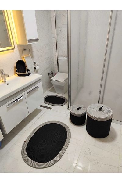 decorium pleksi Σετ μπάνιου από ψάθινη γιούτα, καλάθι ρούχων, χαλάκι μπάνιου, καλάθι μακιγιάζ, βρώμικο καλάθι, ντεκόρ Ψάθινο μπάνιου