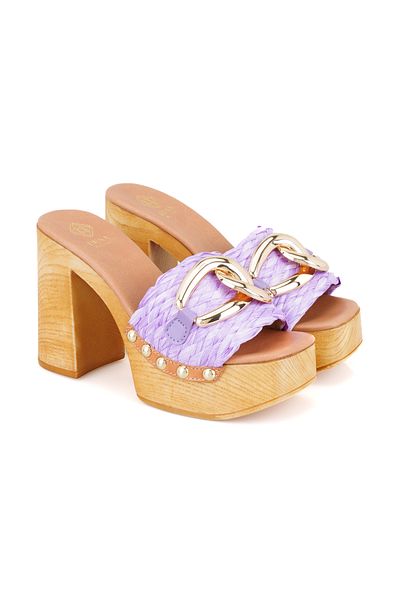 Desa Ekerd Lilac Women's Raffia Braided Platform Heeled Slippers