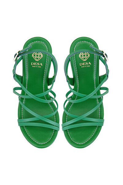 Desa Women's Green Platform Heeled Leather Sandals