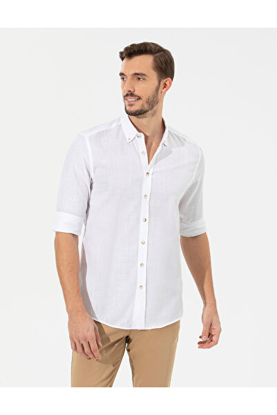 Pierre Cardin White Slim Fit Long Sleeve Shirt 50268183-Vr013
