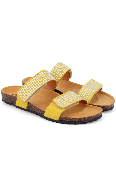 Desa Women's Yellow Velcro Suede Leather Slippers