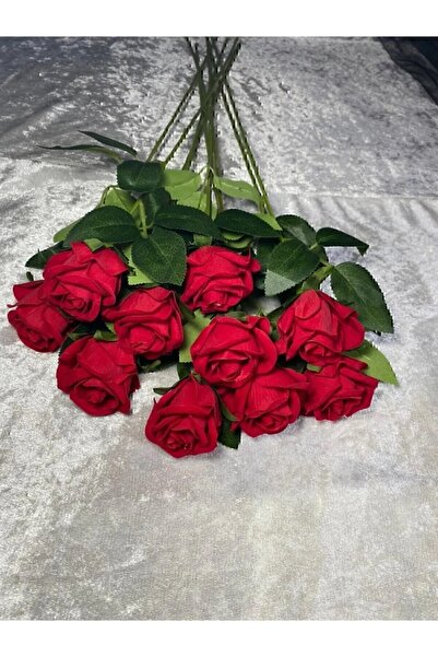 YASİMA 10adet Yapay Kadife Kırmızı Gül Sevgililer Günü Nişan Söz Hediye Öğretmenler Günü