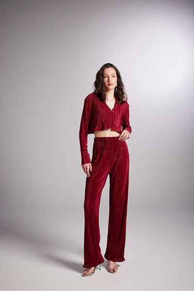 HOLLY LOLLY Elastische Taille Flexible Bequeme Hose Bordeauxrot