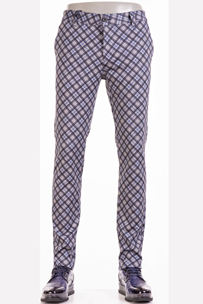 Mondo Siyah Mavi Bej Kareli Klasik Pantolon