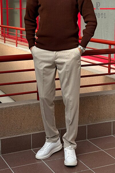 inpool Ανδρικά, ελαστική μέση, υφασμάτινο diagonel, παλιά οικονομική κουλτούρα, διπλά πόδια, παντελόνι κανονικής εφαρμογής 24INP291