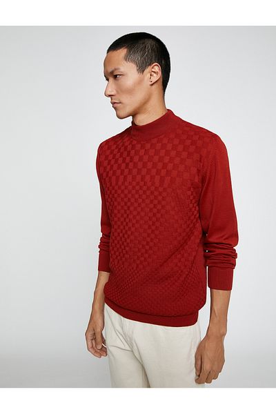 Koton Basic-Strickpullover, halber Rollkragenpullover, lange Ärmel, geometrisch gemustert