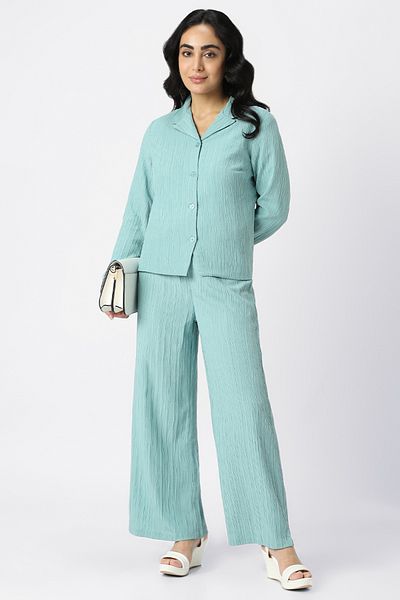 RİNA Muted Abstract Casual Pant Teal