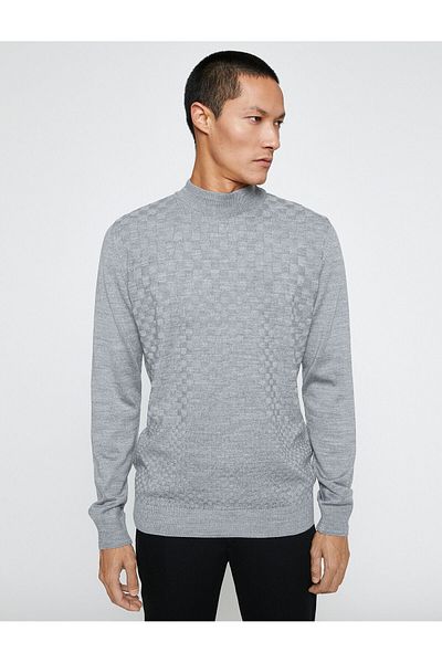Koton Basic-Strickpullover, halber Rollkragenpullover, lange Ärmel, geometrisch gemustert