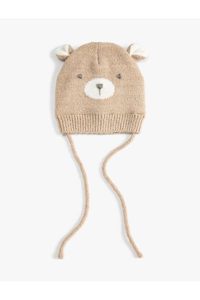 Koton Knitted Beret Ear Applique Detailed Bear Embroidered