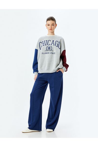 Koton Color Block Long Sleeve Crew Neck Printed Oversize Sweatshirt
