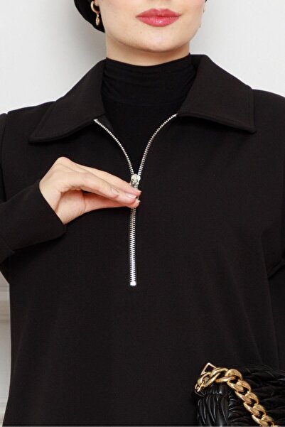 Sevitli Λεπτομερές διπλό κοστούμι με φερμουάρ στο γιακά-Μαύρο