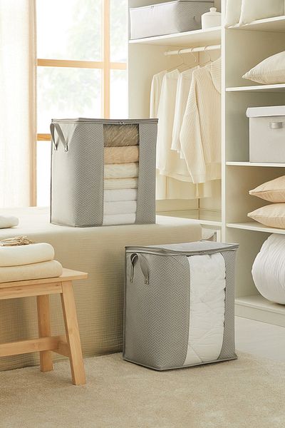Ocean Home Textile 2 Pieces Windowed Gray Herringbone Pillow Quilt Sweater Scrap 45X30X50